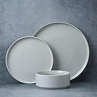 Famiware Nebula Plates and Bowls Set, 12 Pieces Dinnerware Sets, Dishes Set for 4, Light Gray