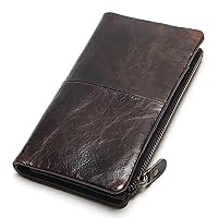 Cowhide Fashion Stitching Long Wallet Retro Leather Men's Wallet Clutch