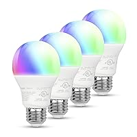 Amazon Basics - Smart A19 LED Light Bulb, 2.4 GHz Wi-Fi, 9W (Equivalent to 60W) 800LM, Works and Dims with Alexa Only, 4-Pack, Multicolor