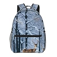 Deers In The Snow Backpack, 15.7 Inch Large Backpack, Zippered Pocket, Lightweight, Foldable, Easy To Travel