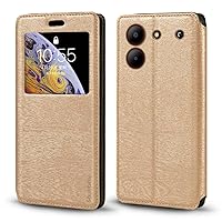 for ZTE Blade A54 4G Case, Wood Grain Leather Case with Card Holder and Window, Magnetic Flip Cover for ZTE Blade A54 4G (6.6”) Gold