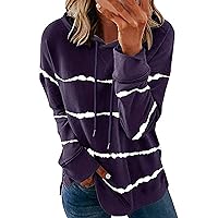 Women Sweatshirt Plus Size Hoodies Fashion Drawstring Long Sleeve Striped Pullover Loose Fit Tunic Tops Fall Clothes