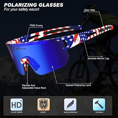 Polarized Sports Sunglasses, Cycling Glasses with 3 Interchangeable Lenses  for Men Women Baseball Driving Fishing