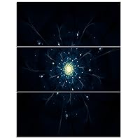 Designart Glowing Fractal Flower Blue on Black-Floral Canvas Artwork Print-28X36 3 Piece, 28'' H x 36'' W x 1'' D 3P