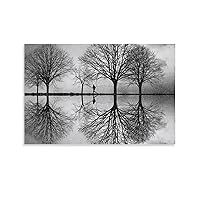 Minimalist Black And White Photography Art Decoration - Tree Reflection Poster - Home Wall Canvas Print Decorative Art Aesthetic Canvas Painting Wall Art Poster for Bedroom Living Room Decor 24x36inch