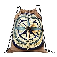 Maritime Sailboat Compass Print Sports Drawstring Backpack,Water Resistant Bag, Gym Backpack for Women Men