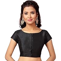 Poly Raw Silk Sleeveless Stitched Bollywood Designer Indian Style Blouse for Saree Crop Top Choli (36, BLACK 2)