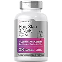Horbaach Hair Skin and Nails Vitamins | 300 Softgels | with Biotin and Collagen | Infused with Argan Oil and Coconut Oil | Non-GMO, Gluten Free Supplement