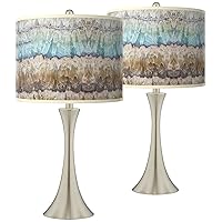 Marble Jewel Trish Brushed Nickel Touch Table Lamps Set of 2 with Print Shade