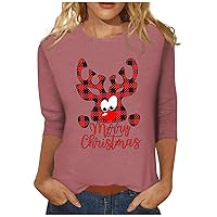 Women's Womans Tops for Fall 22 Fashion Casual Round Neck 44989 Sleeve Loose Christmas Printed T-Shirt Top, S-3XL