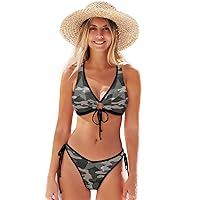 ALAZA Green Camouflage Star Swimsuit Bikini Women 2-Piece Swimsuit Triangle Bathing Suit Tie String Swimwear