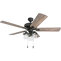 Prominence Home Briarcrest, 52 Inch Farmhouse LED Ceiling Fan with Light, Pull Chain, Three Mounting Options, 5 Dual Finish Blades, Reversible Motor - 50585-01 (Bronze)