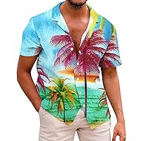 Short Sleeve Shirts for Men Casual Floral Printed Tee Shirts Cotton Linen Button Down Relaxed Fit Tropical Shirts