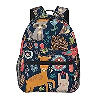 Owl Rabbit Bird Fox Print Canvas Backpack Lightweight Travel Daypack Rucksack Laptop Backpack For Men Women