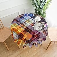 Coloured Twill Lattice Print Round Tablecloth 60 Inch Table Cloth Circular Table Cover for Dining Kitchen Banquet Dinner