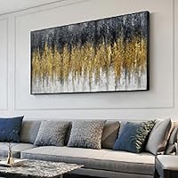 Framed Canvas Wall Art Black Golden Abstract Paintings Print on Canvas Art Modern Wall Picture for Living Room Decor 90x135cm/35x53inch With-Black-Frame Ready to Hang