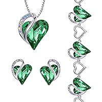 Leafael Infinity Love Heart Necklace, Stud Earrings, and Bracelet for Women, May Birthstone Crystal Jewelry, Silver Tone Gifts for Women, Emerald Green