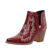 Cowboy Boots for Women Cowgirl Ankle Western Embroidered Stitched Pointed Toe Cutout Chunky Heels Short Booties Red Brown Black US5-11