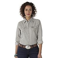 Wrangler womens Long Sleeve Western Snap Work Shirt Blouse, Gray, Medium US