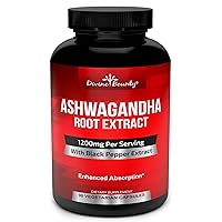 Organic Ashwagandha Capsules - 1200mg Ashwagandha Powder with Black Pepper for Enhanced Absorption - Ashwaganda Supplement for Calmness & Mood Support - 90 Veggie Capsules