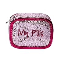 Miamica Zippered “My Pills ” Pill Case with 8-Day Removable Plastic Medicine Organizer, Pink Glitter, 3.5” L x 2.75” W x 1.25” H – Keep Your Vitamins and Pills Organized – Compact and Sleek Pill Box