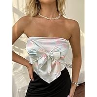 Women's Tops Sexy Tops for Women Women's Shirts Knot Front Tube Top (Color : Multicolor, Size : Large)