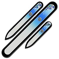 Mont Bleu Set of 3 Glass Nail Files hand decorated with crystals - Handmade gifts - Czech Tempered Glass - Enjoy a Professional Smooth Finish - Washable Nail Files