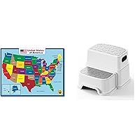 US Map Laminated Educational Poster & UNCLE WU Kids 2-Step Stool Bundle - Essential for Learning and Daily Use