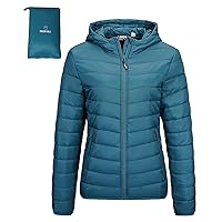 Outdoor Ventures Women's Packable Lightweight Full-Zip Puffer Jacket with Hood Quilted Winter Coat
