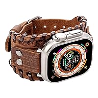 Leather Band Compatible with Apple Watch 45mm 44mm 42mm 41mm 40mm 38mm 49mm iWatch Series 9/8/7/SE/6/5/4/3/2/1/Ultra, Handmade Woven Accessories Retro Cuff Bracelet Strap for Men Women
