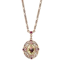 1928 Jewelry Women's Rose Gold Tone Manor House Rose Purple Crystal Flower Pendant Necklace 28