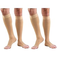 Truform 30-40 mmHg Compression Stockings for Men and Women, Knee High Length, Dot-Top, Open Toe, Beige, Medium, 2 Count