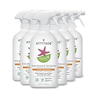 ATTITUDE Daily Shower and Tile Cleaner, EWG Verified, Plant- and Mineral-Based Ingredients, Vegan Household Cleaning Products, Citrus Zest, 27.1 Fl Oz (Pack of 6)