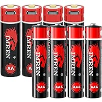 Imren Rechargeable AA AAA Lithium Batteries Combo, 4 Pack AA Battery & 4 Pack AAA Batteries,Lithium ion AA AAA Rechargeable Battery 1.5V,1200 Cycles Reusable,for Household and Business Devices