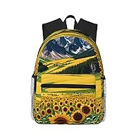 Sunflower Over The Mountains And Field Backpack Fashion Printing Backpack Light Backpack Casual Backpack With Laptop Compartmen