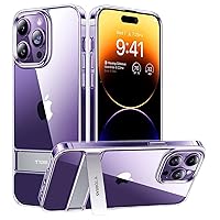 TORRAS MoonClimber Designed for iPhone 14 Pro Case Clear with Stand Metal Kickstand, Non-Yellowing, 10FT Military Drop Protective Shockproof Slim Hard Case for 14 Pro Phone Case with Kickstand, Clear