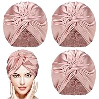 3 Pieces Silk Hair Wrap for Sleeping Women Bonnet Silk Sleeping Bonnet Elastic Hair Care Sleep Cap for Natural Curly Hair (Champagne)
