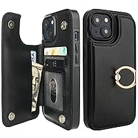 for iPhone 15 Wallet Case with Card Holder, 360° Rotation Ring Kickstand RFID Blocking PU Leather Double Magnetic Clasp Shockproof Cover for Women and Girls 6.1 Inch (Black)