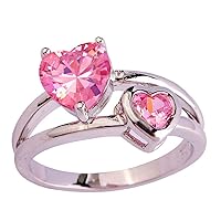 Jewelry Heart Pink CZ Silver Color ring Size sterling silver engagement ring