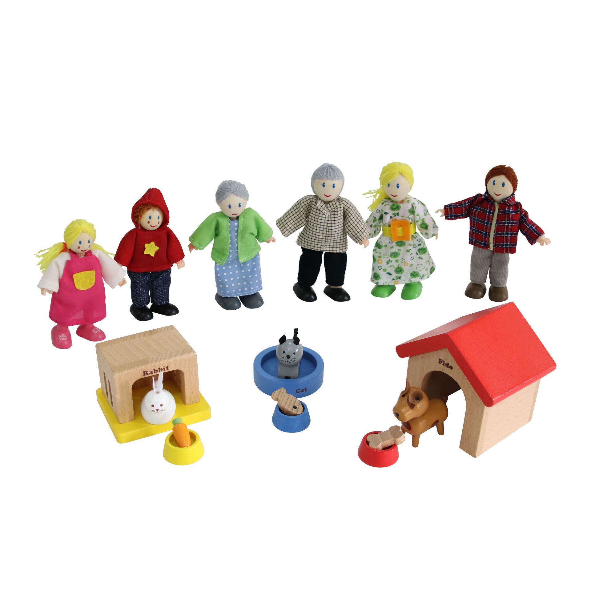 Hape Happy Family Dollhouse with Pet Set Award Winning Doll Set, Unique Accessory for Kid’s Wooden House, Imaginative Play Toy, 6 Family Figures, Adults 4.3