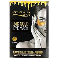 24K Gold Eye Masks Under Eye Patches Eye Gels for Dark Circles, Puffy Eyes, Puffiness, Wrinkles, Fine Lines, Rejuvenating, Hydrating, Anti-Aging (20 Pairs per Box)