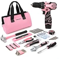 COMOWARE 12V Pink Cordless Drill Driver and Home Tool Kit, Pink Drill Set for Women, Lady's Home Repairing Tool Kit with Power Drill, Large-Capacity Tool Storage Bag Included