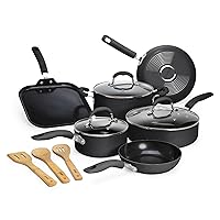 Goodful Premium Nonstick Pots and Pans Set, Diamond Reinforced Non-Stick Coating, Made Without PFOA, Dishwasher Safe, 12-Piece, Charcoal Gray