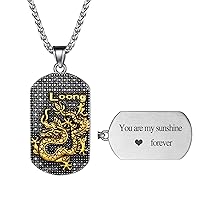 FindChic Mens Dog Tag Antiqued Finish Chinese Zodiac Sign Necklaces Stainless Steel 18K Gold Plated Kanji Pendants Customized Jewelry Birthday Gift