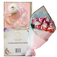 Star World Wellness Pink Flower Wrapping Paper With Gold Edge, Bouquet Floral Paper, Waterproof Korean Wrap Craft Paper for Gifts, Weddings, DIY, Bouquet Accessories for Any Occasion (20/Pack)