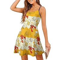 Beer and Craw Fish Women's Sling Dress Sexy Swing Tank Dress T Shirt Dresses for Beach Casual Travel