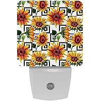 Vintage Sunflower with Spiral Pattern Night Light (Plug-in), Smart Dusk to Dawn Sensor Warm White LED Nightlights for Hallway Bedroom Kids Room Kitchen Hallway, 2 Packs