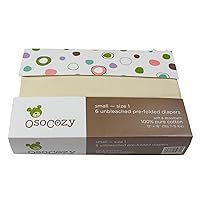 OsoCozy Prefolds Unbleached Cloth Baby Diapers, Size 1 (7-15 lbs), 6 Pack, Soft, Absorbent and Durable 100% Natural Cotton