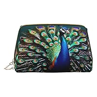 Beautiful Peacock Print Cosmetic Bags,Leather Makeup Bag Small For Purse,Cosmetic Pouch,Toiletry Clutch For Women Travel
