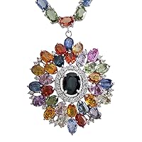 56.48 Carat Natural Multicolor Ceylon Sapphire and Diamond (F-G Color, VS1-VS2 Clarity) 14K White Gold Luxury Necklace for Women Exclusively Handcrafted in USA